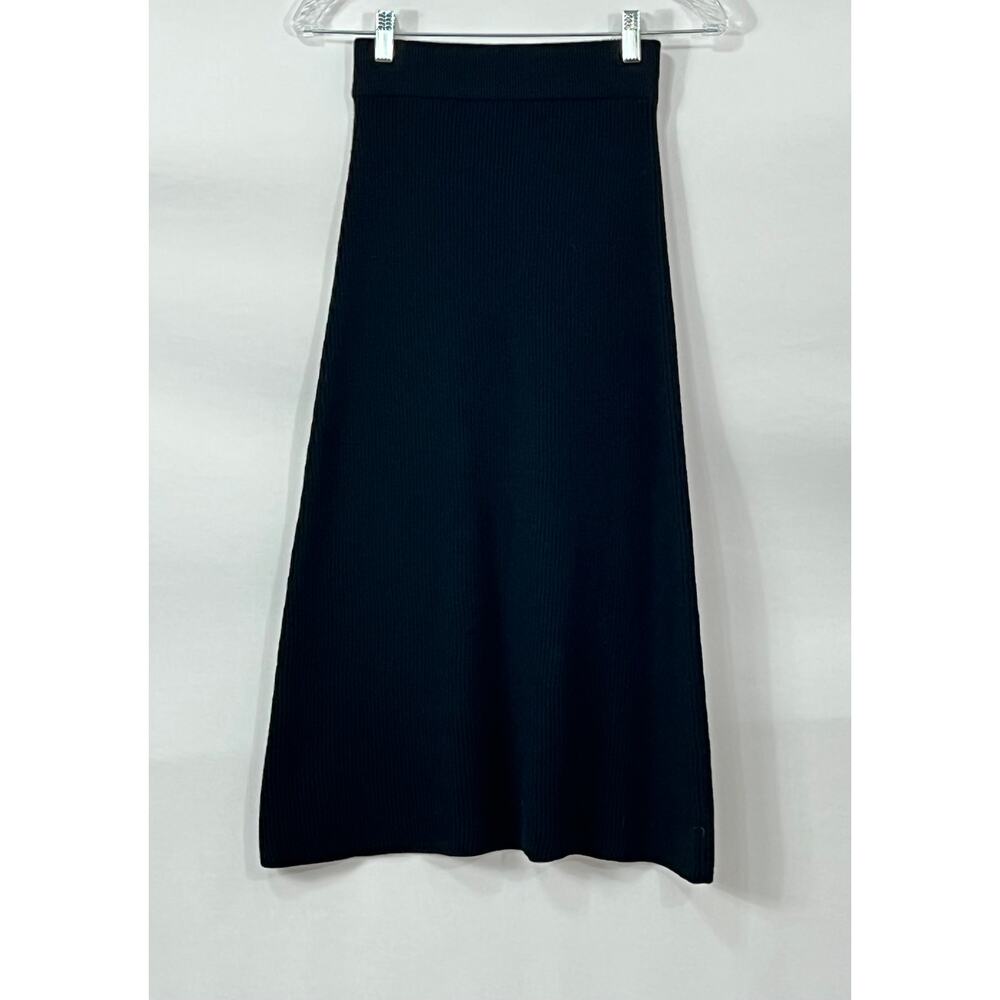 SEZANE XS Black Naelle Ribbed A-Line Midi Sweater Skirt Merino Wool Cotton NWT - Picture 9 of 9